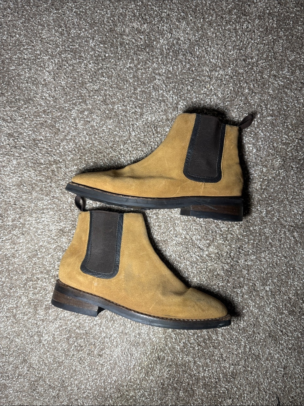 Men's Tan Suede Chelsea Boots with Elastic Side Panels